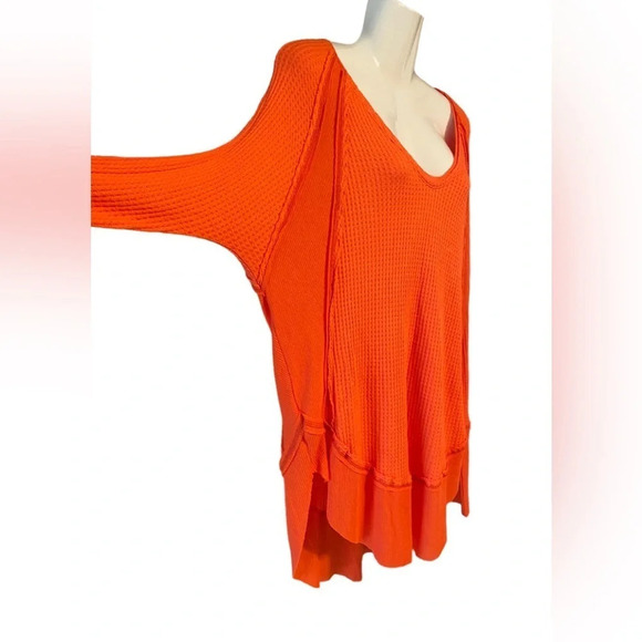 Free People Catalina Orange Waffle Knit Top M - Picture 5 of 13